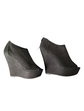 Madden Girl Black Perforated Peep-Toe Wedge Booties